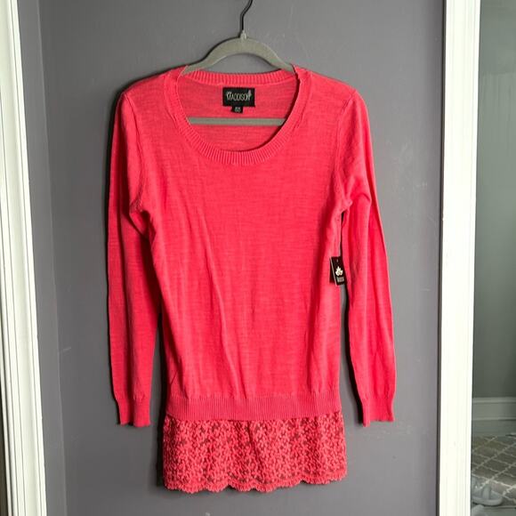 Mia Maddison Pink Lightweight Long Sleeve Sweater Lace Bottom Size Medium - Picture 9 of 9